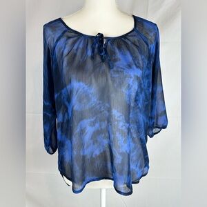 Womens Express Blue Floral Sheer Top Size S